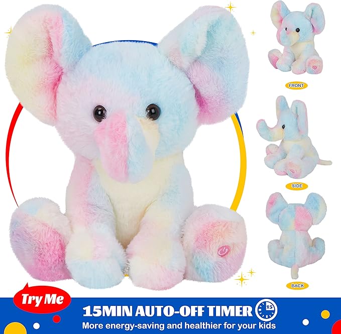 Glow Guards Light up Rainbow Elephant Stuffed Animal,Soft Glowing LED Wildlife Animal Plush Toy with Night Lights &Lullaby,Ideal Gift Birthday Children's Day for Toddler Kids,12''