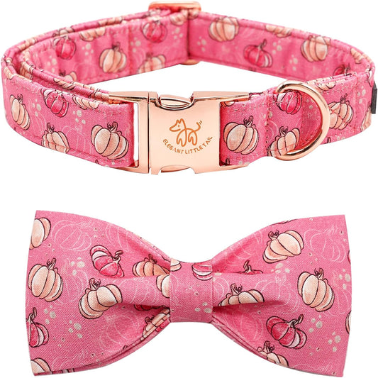 Elegant Little Tail Dog Collar with Bow, Adjustable Halloween Pumpkin Bowtie Collar for Small to Large Dogs