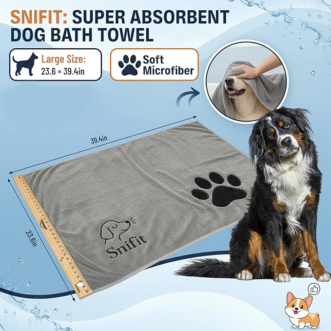 Dog Towel Keeps Your Pet Cozy After Every Use – Microfiber Towels for Drying Dogs & Cats - Quick & Efficient Grooming Gray Towel for Outdoor Play - Gently Dries Your Pet’s Fur 23.6X39.4in l Large 3PK