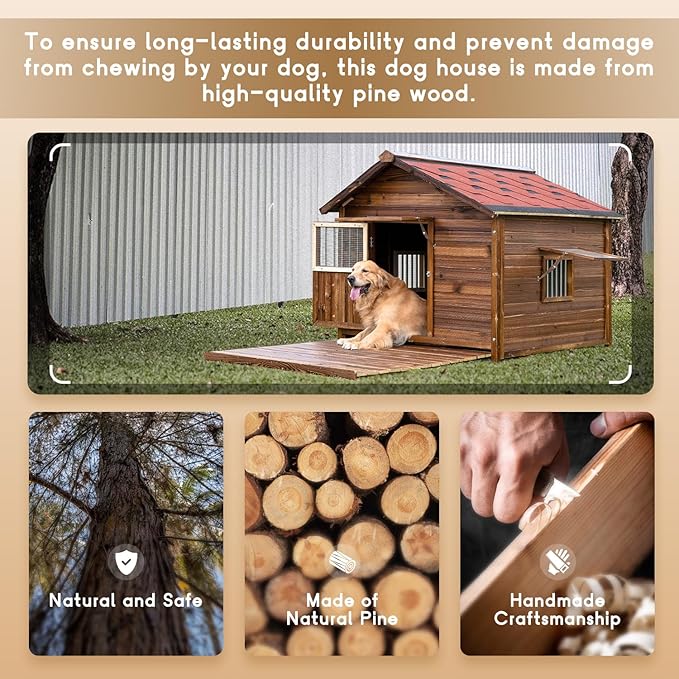 Extra Large Dog House Outdoor Made of Solid Pine Wood, Warm Doghouse, Dog House with Elevated Floor for Large Dogs, (Wood, 7XL)
