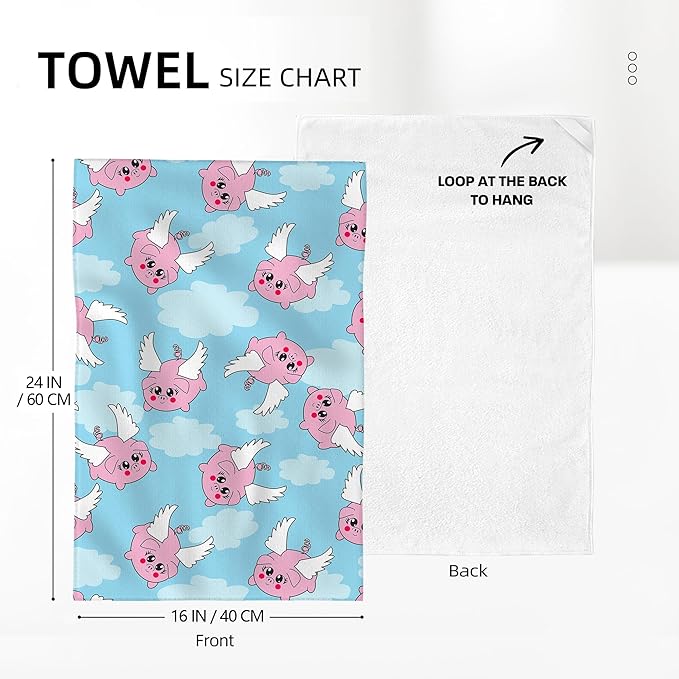 Funny Flying Piggies Kitchen Towels Decorative Set, Absorbent Cute Piggy Hand Tea Dish Towels, Pig Kitchen Decor, Gift for Pig Lovers Women Girls Set of 2 16x24 Inch