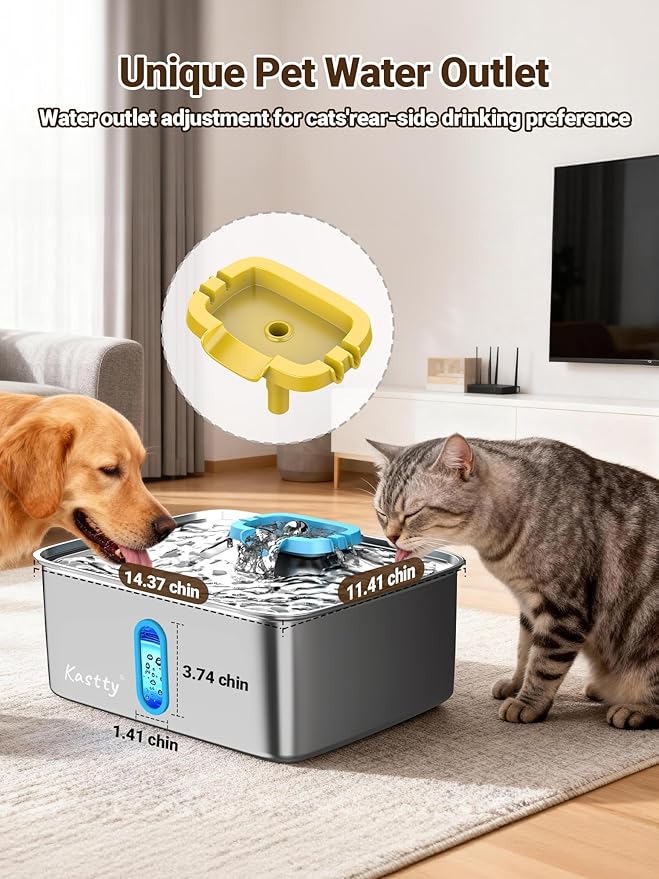 Kastty 4 Gal Large Dog Water Fountain,15L Stainless Steel Dog Water Bowl Dispenser with Water Level Window and LED Light,Ultra Quiet Automatic Pet Water Fountain Easy Cleaning(FS78,Blue)