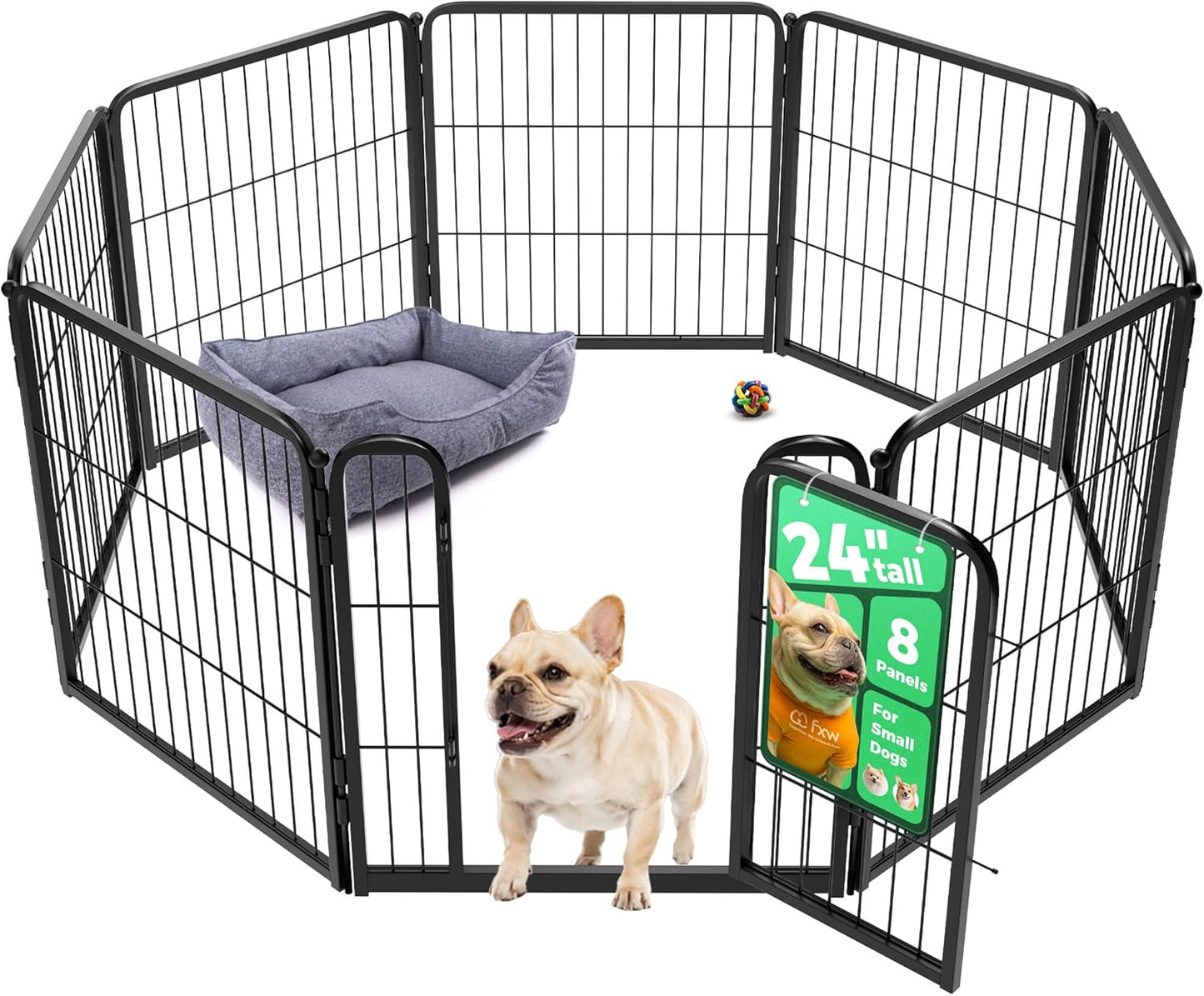 FXW Homeplus Unleashed Indoor Dog Playpen - Stress-Free and Safe Play, Heavy Duty 24 Inch 8 Wire Panels Dog Pen for Puppy and Small Dogs, Black│Patented