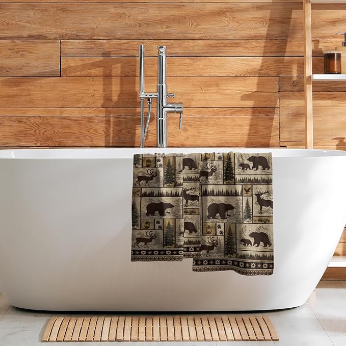 Giwawa Forest Bear Deer Hand Towels Set of 2 Woodland Wildlife Decorative Face Towels Soft Absorbent Dish Wash Cloth for Kitchen Bathroom Hotel