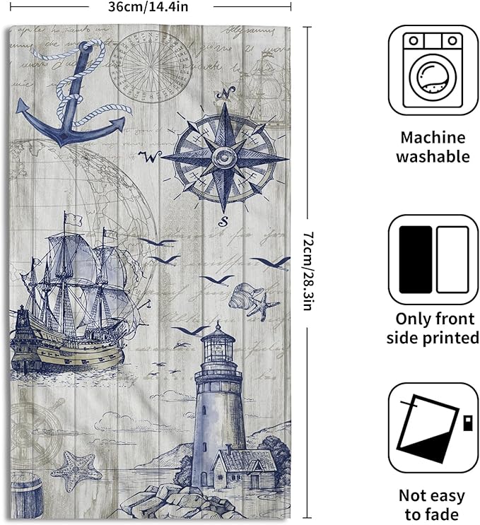 Giwawa Nautical Lighthouse Hand Towels Set of 2 Sailboat Anchor Decorative Bath Towels Kitchen Dishcloth Soft Face Towel for Home Gym Hotel Spa