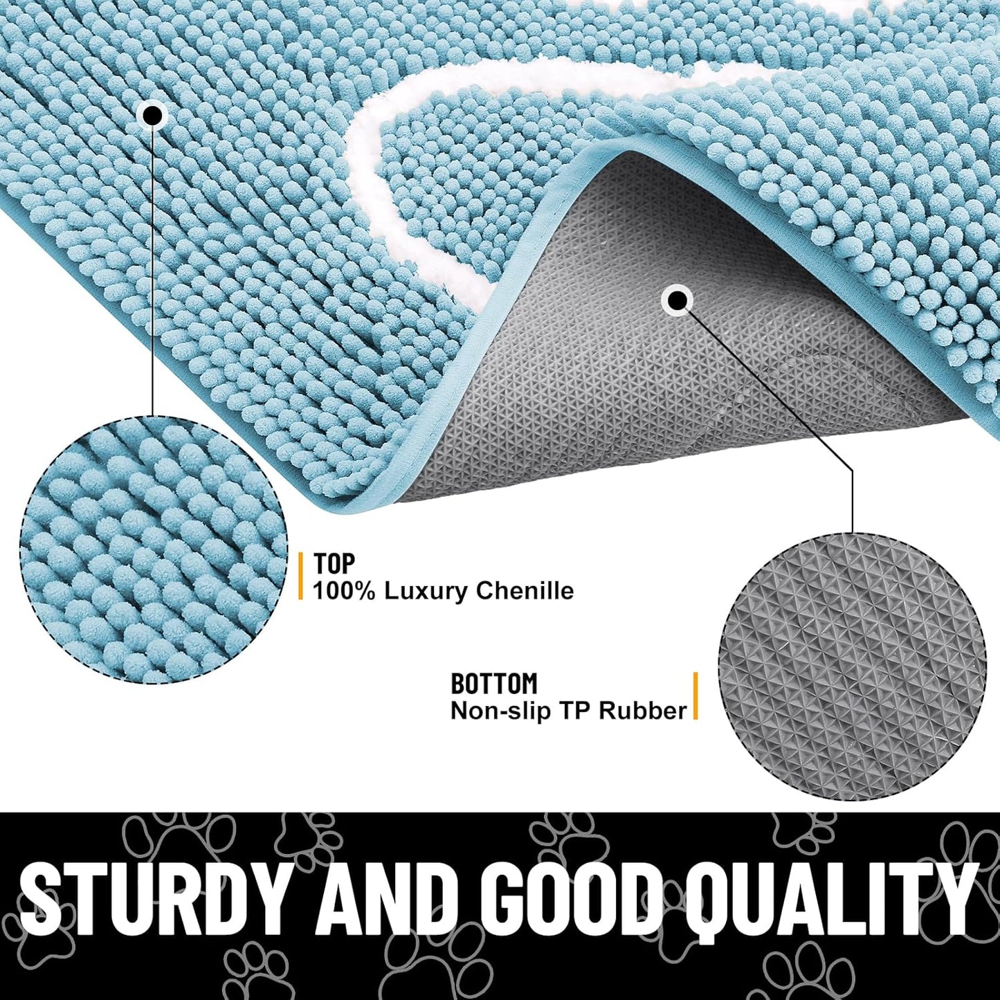Smiry Dog Door Mat for Muddy Paws, Absorbent Dirt Trapper Non Slip Quick Dry Washable Chenille Mat for Mud Dogs, Entry Rug for Indoor and Outdoor (59x35 Inches, Sky Blue)