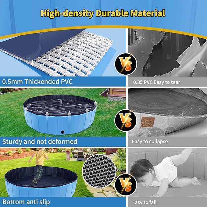 Foldable Dog Pool, 32" x 8" Kiddie Pool with Hard Plastic, Non-Slip Dog Bath Tub for Outdoor Backyard, Collapsible Dog Swimming Pool for Kids Dogs Pets (Blue)