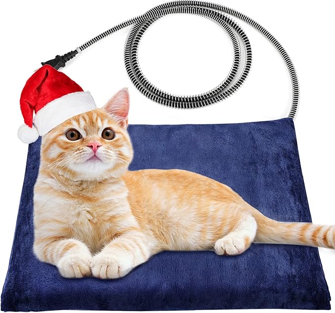 Kiroto Outdoor Pet Heating Pad for Cat Dog, Heated Mat with Waterproof Cover and Automatic Temperature Control, Suitable for Cat Houses, Dog Houses, Small Beds, Porches, 27" X 16",Blue