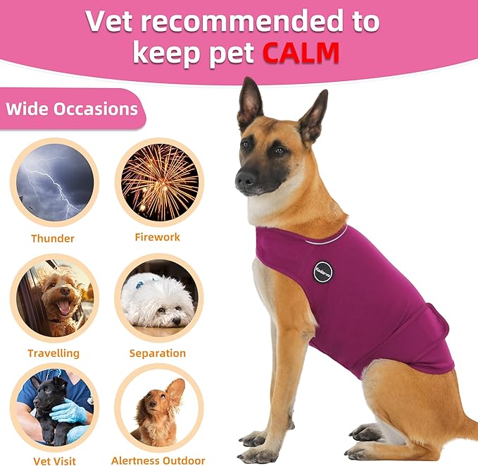 Dog Anxiety Vest, Skin-Friendly Thunder Jacket for Dogs, Dog Calming Shirt for Thunder, Fireworks, Vet Visits and Separation - Keep Pet Calm Without Medicine, Fit for Small Medium Large Dogs