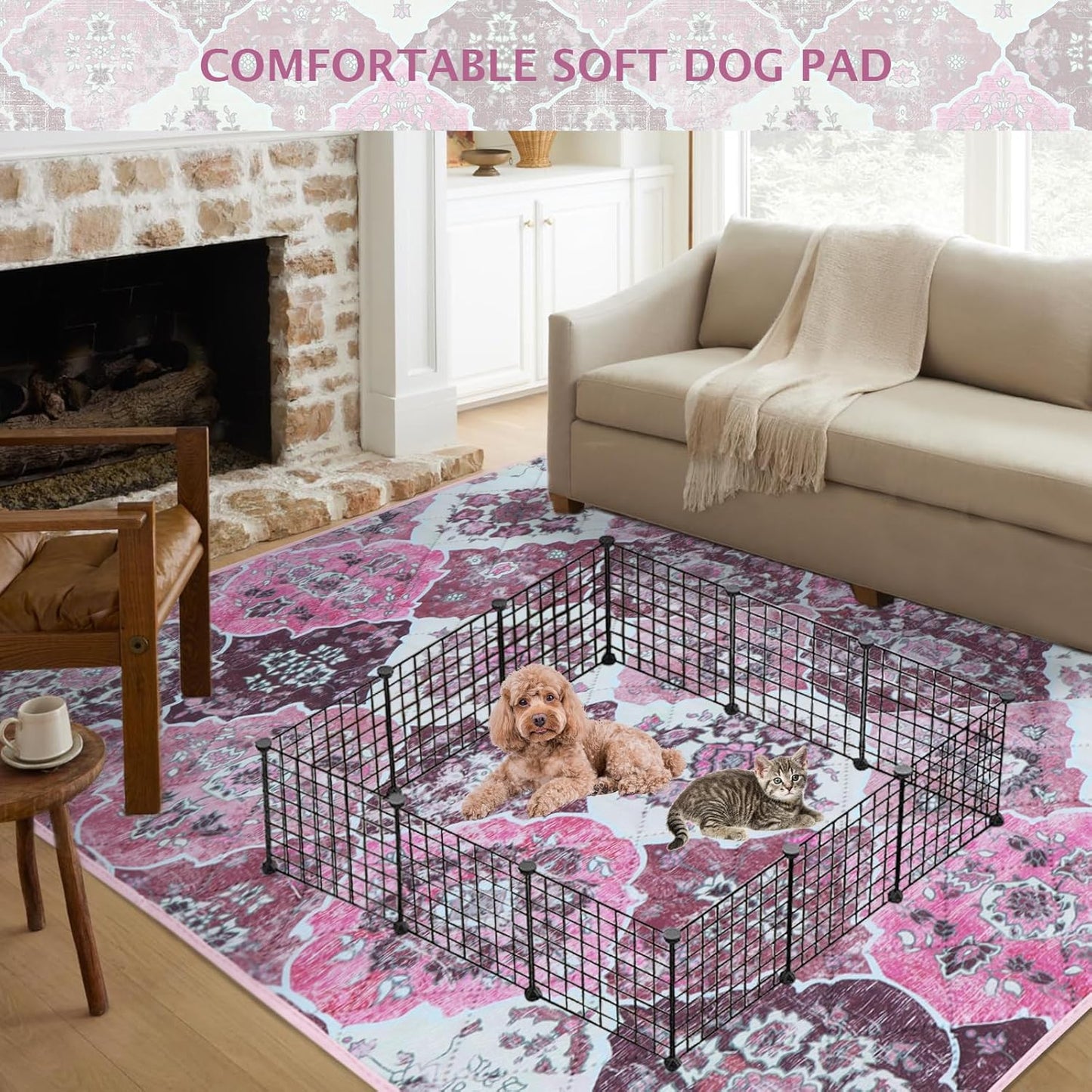 IEUUMLER Washable Pee Pads for Dogs, 1 Pack Reusable Pee Pads for Dogs Non-Slip Grip, Super Absorbent Waterproof Puppy Pads for Potty Training, Playpen, Crate, Whelping Box EU011 Pink, 63x63