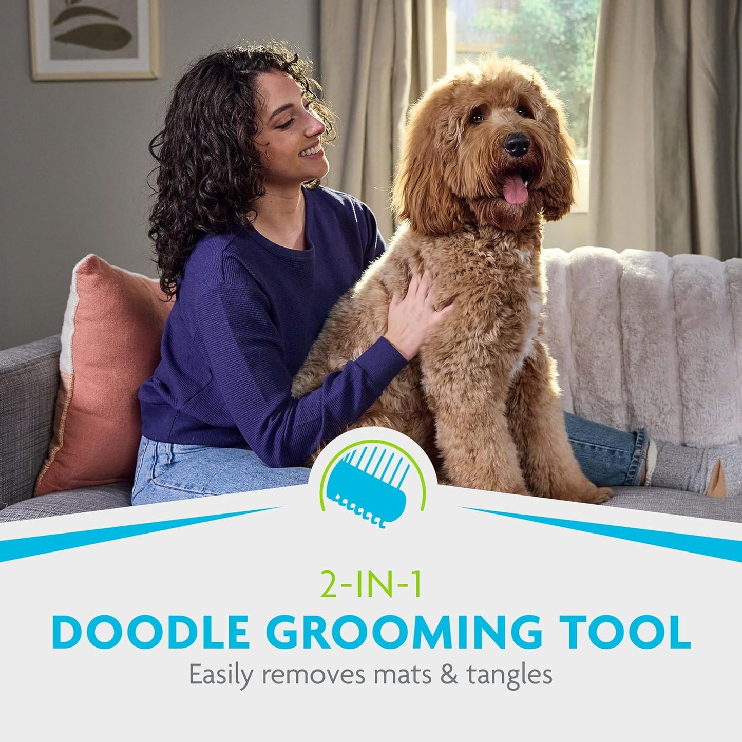 FURminator 2-in-1 Doodle Grooming Tool for Dogs, 1 Count, Dematting Tool with Comb for Mats, Tangles & Maintenance on Curly, Long, Silky & Wiry Coats