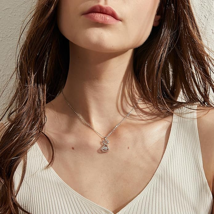 jiamiaoi 18K White Gold Plated Cat Necklace 925 Sterling Silver Diamond Cat Necklace Silver Cat On Moon Necklace for Women Gift for Birthday/Christmas, Come with Gift Box