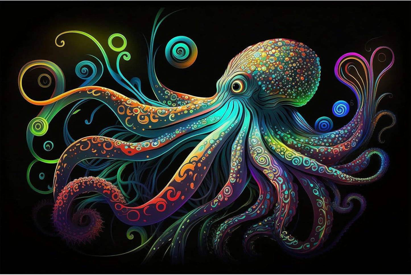 Octopus Aquarium Background Exquisite Colorful Octopus Terrarium Background Glowing Octopus on Black Background Fish Tank Backdrop Octopus Backdrops Poster Wallpaper Decorations Vinyl 48x20in