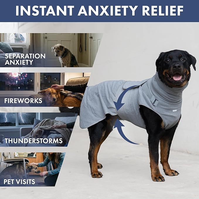Spark Paws Anxiety Relief Vest for Dogs – Gentle Compression Dog Anxiety Suit, Calming Wrap for Separation Anxiety, Thunder, Fireworks, Suitable for Small Medium and Large Breeds - Grey - Size 5XL