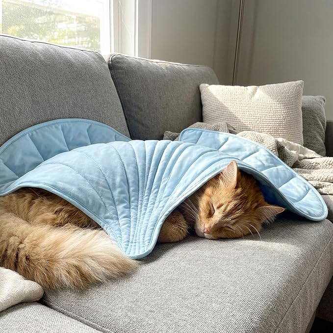 PetAmi Dog Cooling Mat, Ginkgo Leaf Shape, Reversible Cooling Nylon Blanket Soft Fleece Pet Pad for Dogs Cats, Summer All Season Use Q-Max>0.3, Large 55x59 in, Light Blue