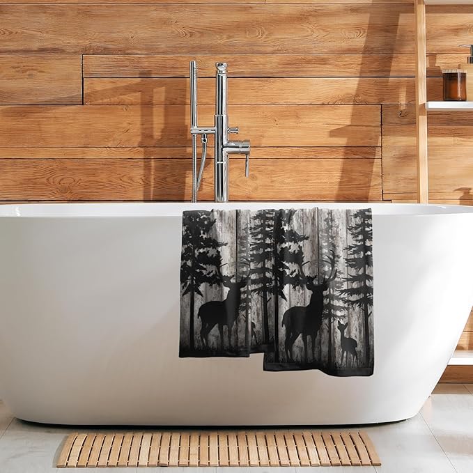 Forest Deer Hand Towels Wildlife Animal Fingertip Towels Set of 2 Soft Guest Face Towel Bathroom Decorations Thin Kitchen Tea Dish Towels