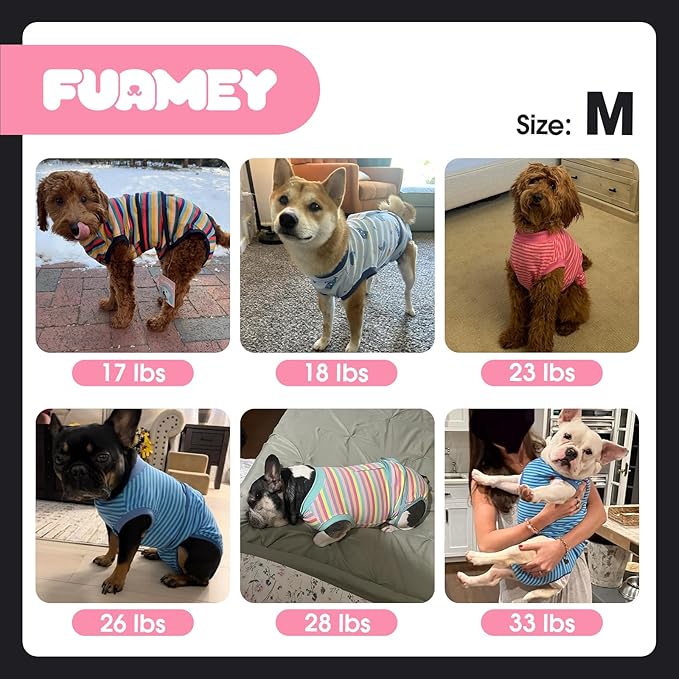 FUAMEY Recovery Suit for Dogs After Surgery,Soft Breathable Dog Bodysuit E-Collar & Cone Alternative Surgical Suit,Male Female Dog Neuter Spay Suits Anti Licking Wounds Onesie Blue Yellow Stripes M