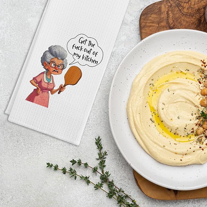 Funny Sarcastic Kitchen Towels for Women, Get The FXXK Out of My Kitchen Dishcloths, Housewife Tea Towels with Saying, Cute Housewarming Gifts, Kitchen Decor Gifts for Mom Sister Hostess