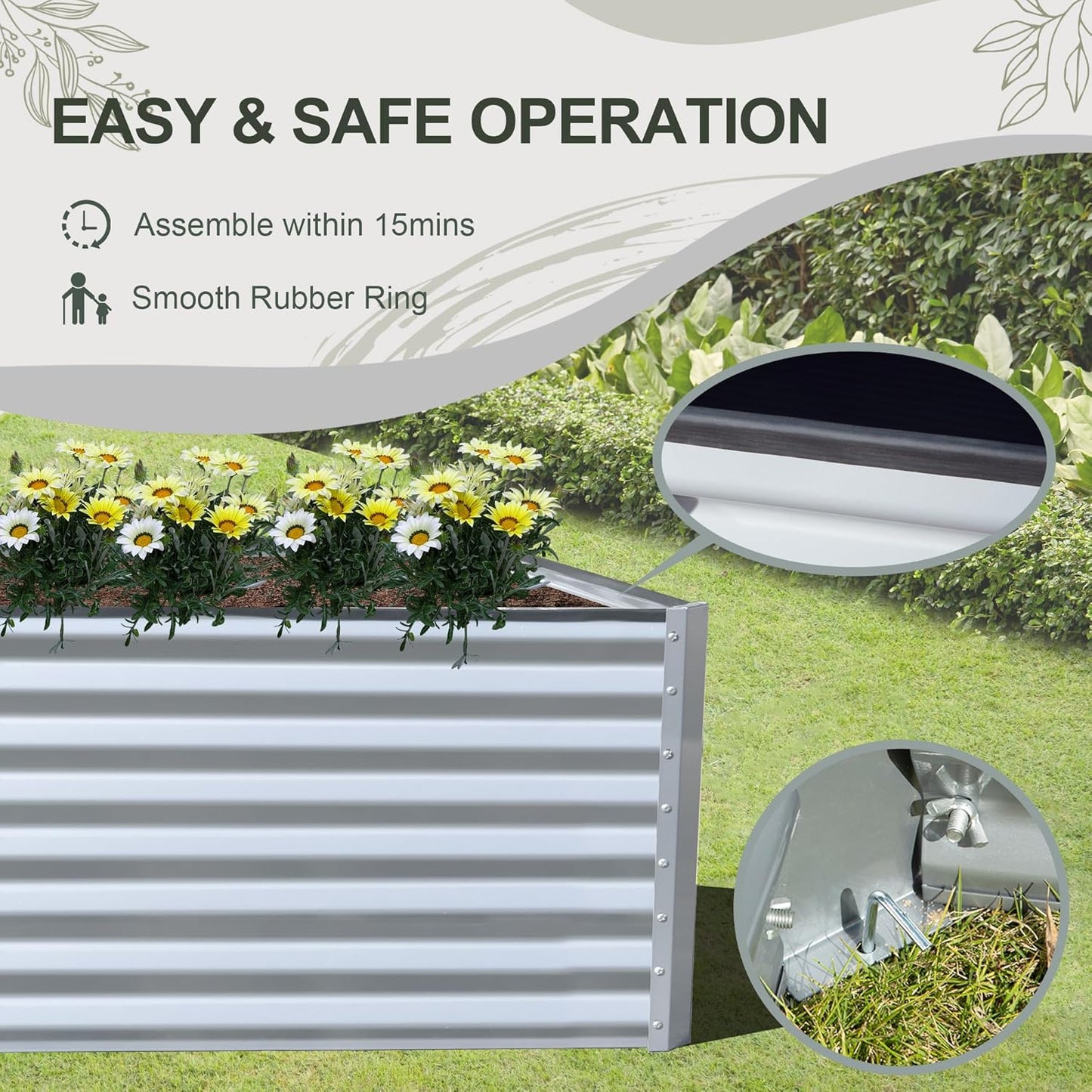 Domi Raised Garden Beds Outdoor, 8x4x2ft Thickening Tall Metal Rectangular Deep Root Box Planter for Vegetables, Flowers, Herbs, and Succulents 2" Deep w/ 456 Gallon Capacity - Silvery