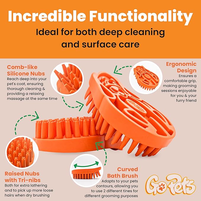 GoPets Curry Comb Bath Brush for Cleaning & Grooming, Silicone Shampoo Scrubber for Shedding & Massage, Rubber Dog Wash & Grooming Brush, Pet Bath Supplies for Long & Short Hair Dogs & Cats
