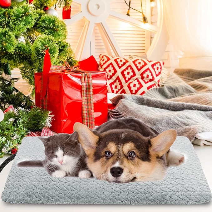ENJOY PET Pet Heating Pad for Cats Dogs, Heated Dog Bed Indoor Dog Heating Pad with Chew Resistant Steel Cord, 12 Level Timer and Temperature Heated Pet Bed Electric Warming Blanket (28''x16'')