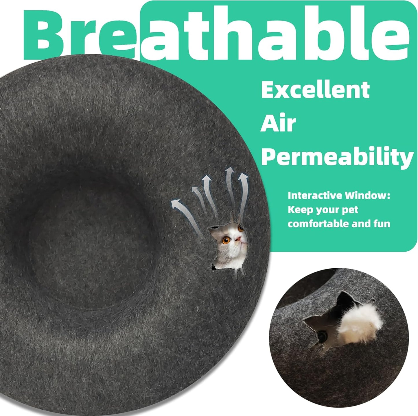 Donut Cat Tunnel Bed Peekaboo Cat Cave for Large Cats Up to 30 Lbs, Kitty Interactive Playing Tent House for Multiple Cats,Detachable,Scratch Resistant (Deep Gray, Large - 24 Inch Diameter)