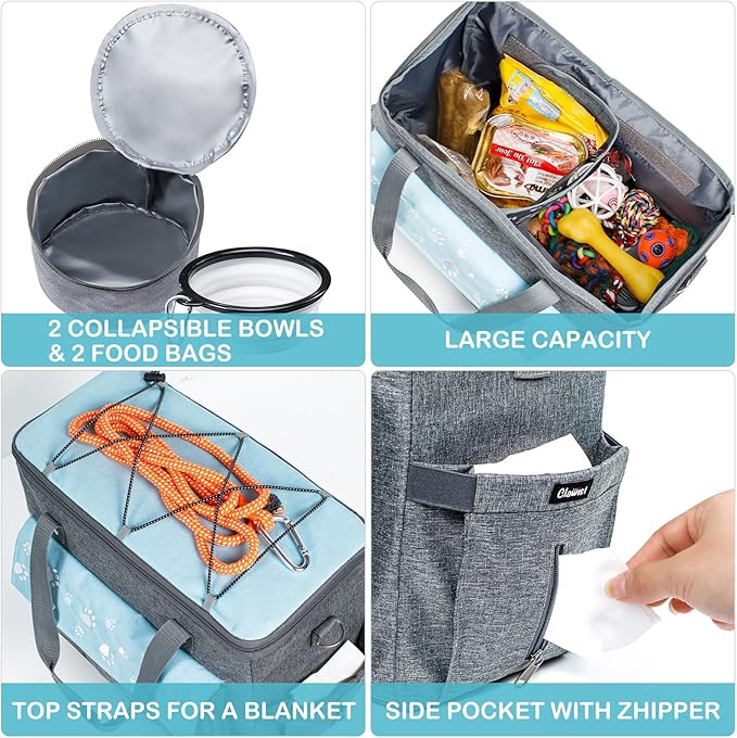 Dog Travel Bag, Airline Approved Dogs Bags for Traveling, 2 Dog 's Food Travel Container and Collapsible Bowls, Weekend Pet Travel Bags (X-Large)