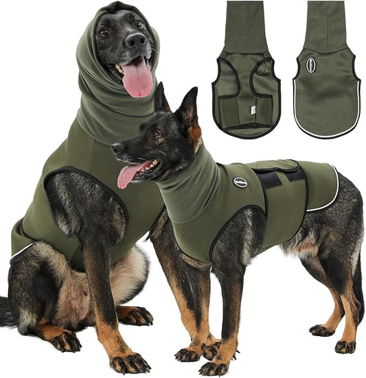 Dog Anxiety Vest with Hood, Skin-Friendly Thunder Jacket for Dogs, All-in-One Dog Calming Shirt with Hood for Thunder, Fireworks, Separation - Keep Pet Calm Without Medicine, Army Green, XL