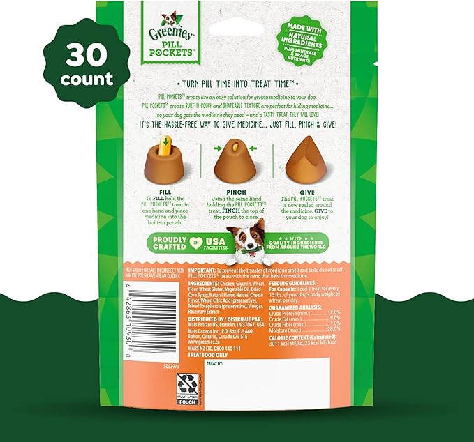 Greenies Pill Pockets for Dogs Large Size, Dog Treat Pouch for Capsule Medication, Cheese Flavor, 7.9 oz. Pouch