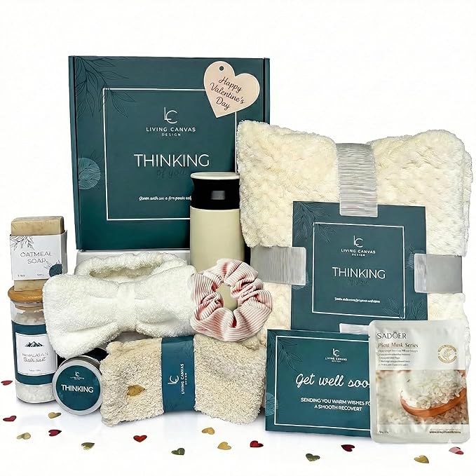 Valentine’s Day Gifts for Her – 11-Piece Women’s Self Care Spa Gift Basket with Blanket, Bath Salts & Oatmeal Soap, Romantic Get Well & Inspirational Gift for Girlfriend, Wife, Mom