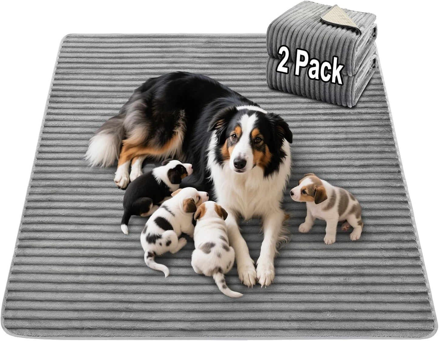 Flannel Washable Pee Pad for Dogs - 2 Pack Reusable Dog Pee Pads Extra Large, Fast Absorb Pet Playpen Mat with Non-Slip Back, Waterproof Puppy Training Pad. (Light Grey, 36" X 72")