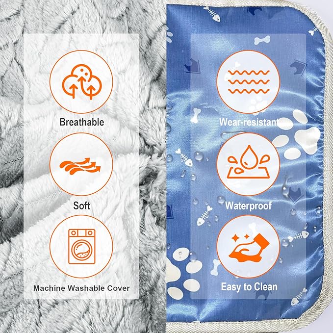 ENJOY PET Heated Cat Bed Indoor, 12 Level Temperature Dog Cat Heating Pad with Timer, Pet Heating Pad for Puppy Cats Dogs Electric Warming Pad, Chew Resistant Heated Pet Bed (18" x 18")