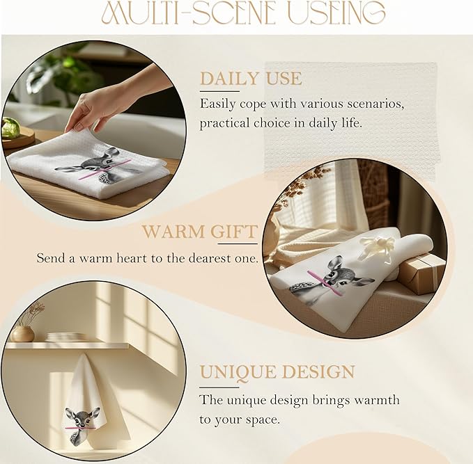 Funny Toothbrush Deer Hand Towels for Bathroom Washroom Restroom Decor, Deer Gifts for Women, Kids Hand Towels, 16x24 Inch