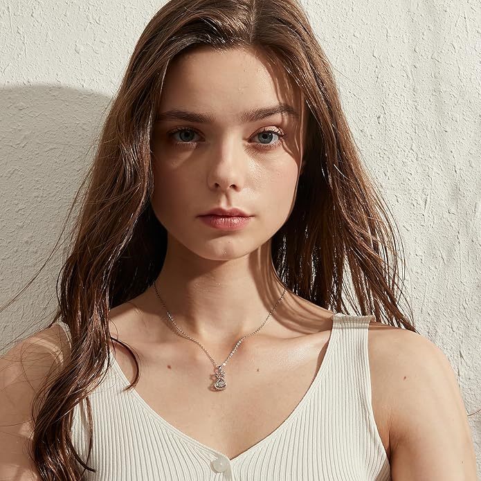 jiamiaoi 18K White Gold Plated Cat Necklace 925 Sterling Silver Diamond Cat Necklace Silver Cat On Moon Necklace for Women Gift for Birthday/Christmas, Come with Gift Box