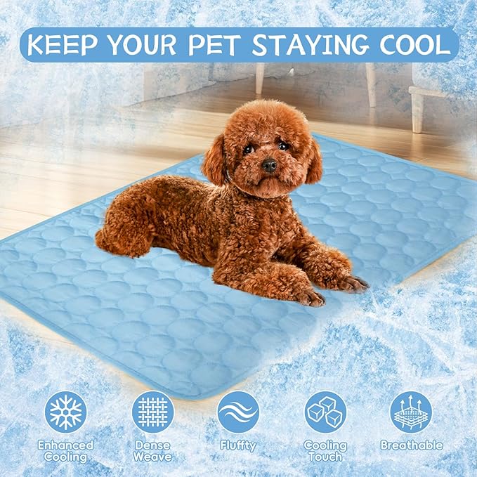 Dog Cooling Mat,2025 Upgrade Pet Cooling Mat for Dogs Cats,Summer Ice Silk Cool Mats & Sleeping Pad for Indoor or Outdoor,Perfect as Blanket for Kennel Sofa Bed Floor Car (Blue, Large, 26.7"x20.8")