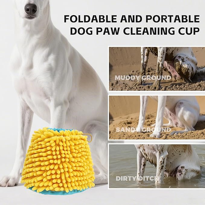 Dog Paw Cleaning Cup Portable Dog Paw Washer with Towel, Leak-Proof Pet Foot Cleaning Bag, 2 In 1 Dog Foot Cleaner with Super Absorbent Cloth, Foldable & Washable, Travel Paw Washer for Dogs & Cats, L
