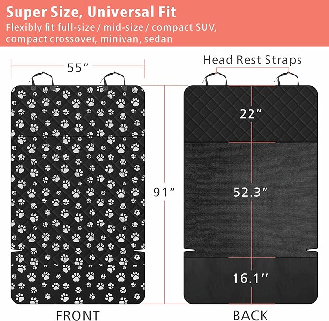 F-color SUV Cargo Liner for Dogs, Water Resistant Pet Cargo Cover Dog Seat Cover Mat for SUVs Sedans Vans with Bumper Flap Protector, Non-Slip, Large Size Universal Fit, Paw Print