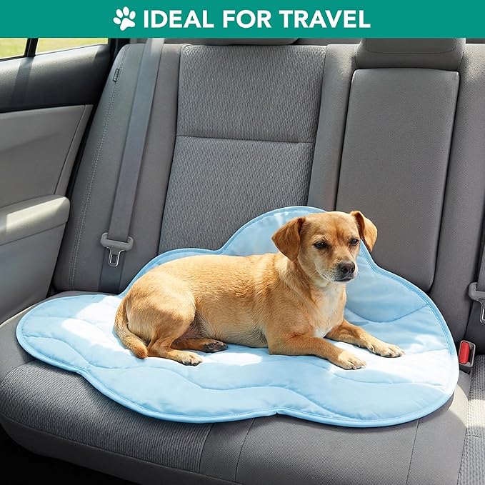 PetAmi Dog Cooling Mat, Cloud Shape, Reversible Cooling Nylon Blanket Soft Fleece Pet Pad for Dogs Cats, Summer All Season Use Q-Max>0.3, Small 30x40 in, Light Blue