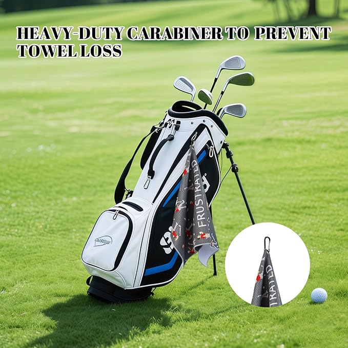 Microfiber Golf Towels (16" X 24") with Carabiner Clip, Waffle Pattern Golf Towel Hook and Loop Fastener, Golf Club Towel, Premium Golf Accessories, Gift for Men, Golfers, Dad (Gray)