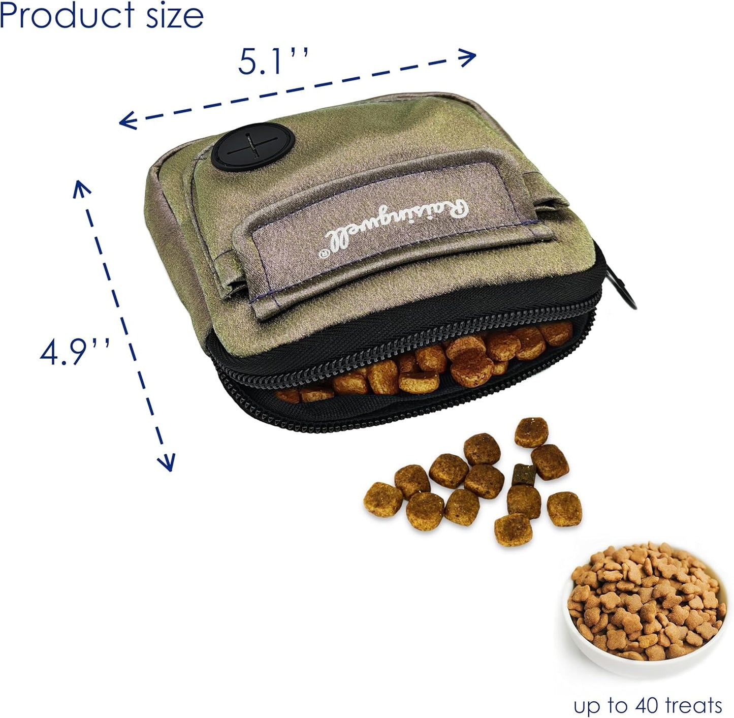 Dog Treat Pouch for Pet Walking and Training with Clicker Poop Bags and Double Bag Design Small Fanny Zipper Pack Holder for Puppy Snack Dispenser Kit for Leash and Outdoor Use (NM-Bronze
