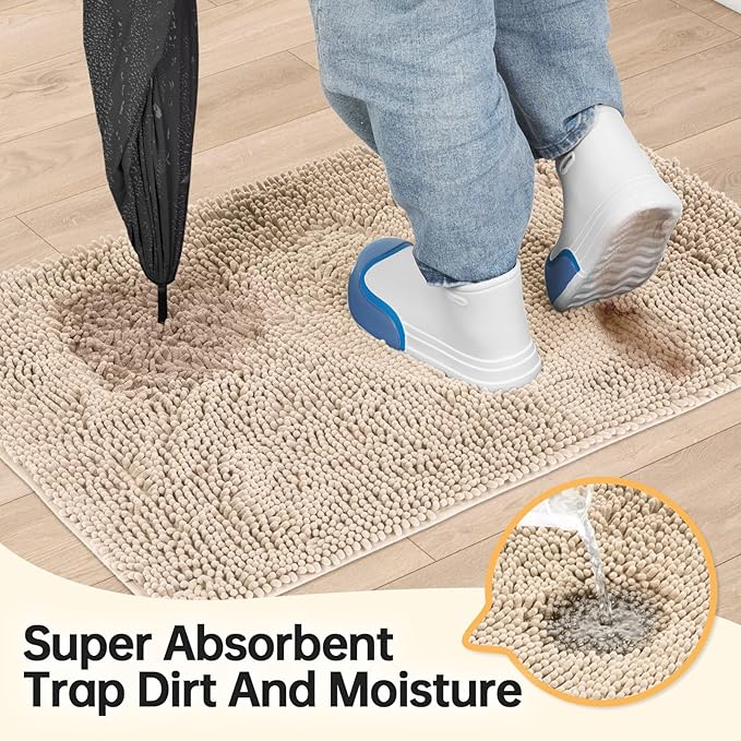 Absorbent Dog Door Mat for Muddy Paws, 72" x 36" Chenille Indoor Mats for Entryway, Trap Dirt Front Door Mat Indoor Entrance Washable Non Slip Soft Beige