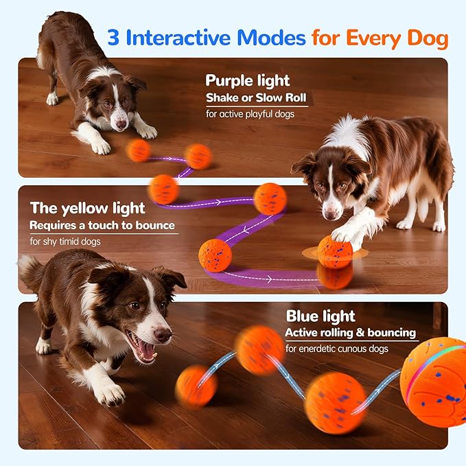 Smart Interactive Dog Toys - ETPU New Material Automatic Moving Dog Ball, Motion Activated Rolling & Rotating Bouncy Toy for Medium & Large Dogs’ Enrichment & Stimulation-Orange