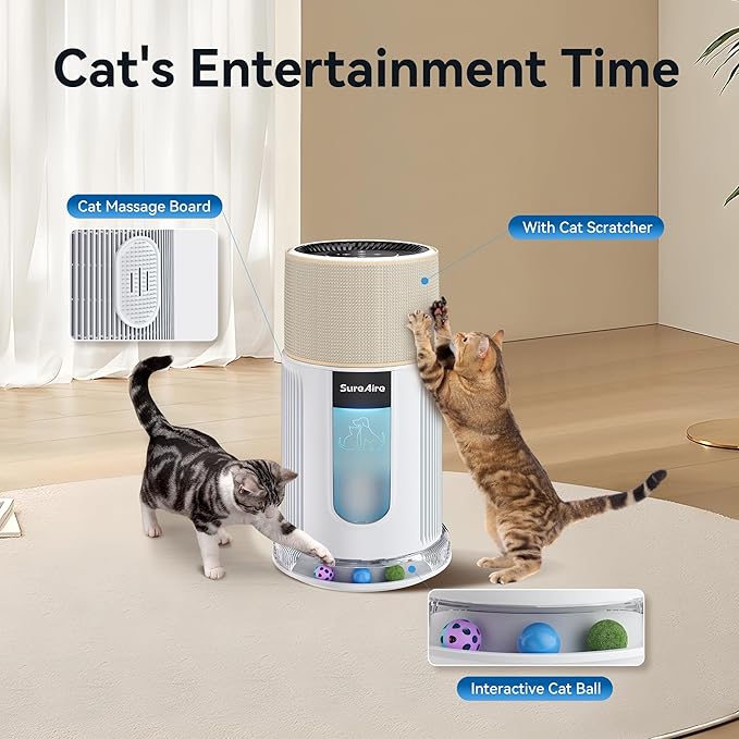 Pet Air Purifiers with HEPA Filter, Home Air Purifier with Replaceable Pre-Filter for Pet Hair, 360° Air Outlet for Large Bedroom, Dorm, Living Room