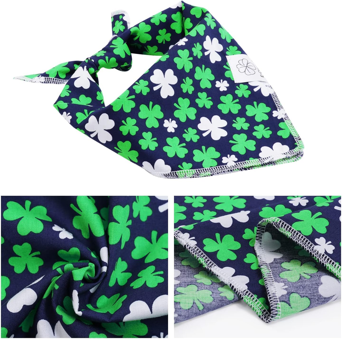 E-Clover Dog Bandana Boy & Matching Scrunchie Set Shamrock Lucky Dog Bandanas Scarf with Bow Hair Ties for Small Puppy Dogs Pet Owner Mom Green Blue