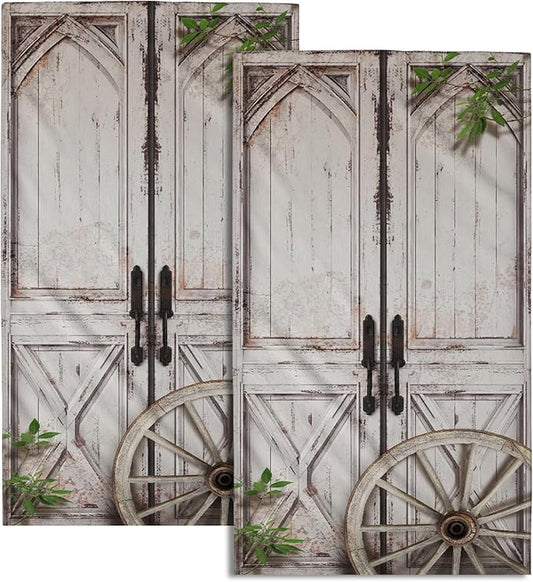 Giwawa Rustic Wood Hand Towels Set of 2 Barn Door Dish Towels Soft Absorbent Decorative Fingertip Bath Towel for Bathroom Gym Hotel Home