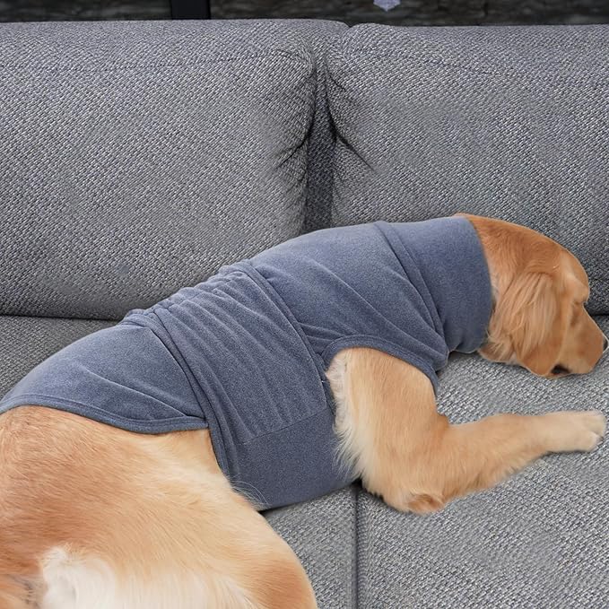 ROZKITCH Anxiety Vest for Dog, Pet Neck Wrap with Hoodie Shirt Soft Ears Cover, Thunder Jacket for Dogs Anxiety for Fireworks Travel Vet Visit 4th of July Holiday Christmas Blue L