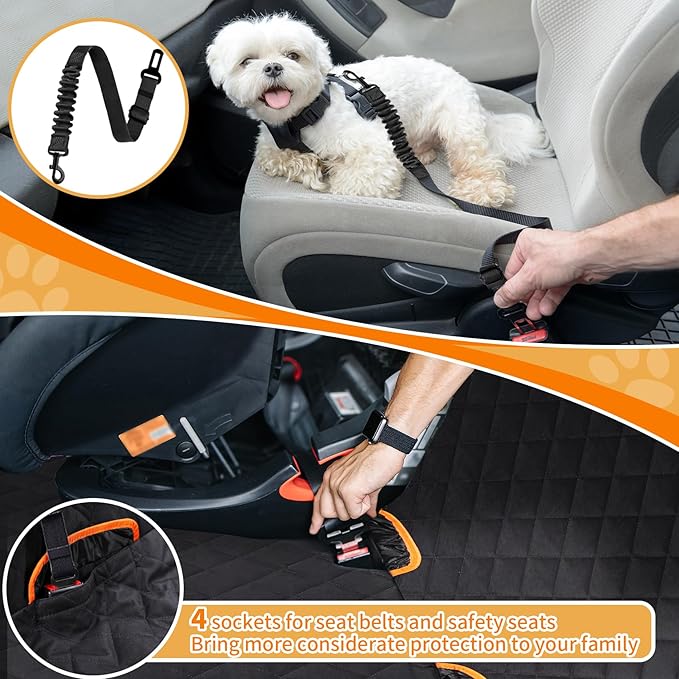 Dog Car Seat Cover - 100% Waterproof, Durable 600D 6-Layer Scratchproof Nonslip Pet Seat Cover with Mesh Window for Car, Truck & SUV (60"x64") - Hi, Black