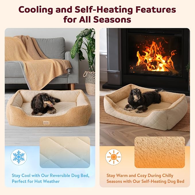 Self-Warming Orthopedic Dog Bed for Small Dogs & Puppies - Memory Foam for Joint Pain & Arthritis, Pet Bed w/Washable Removable Cover & Waterproof Liner, Dog Couch w/Raised Bolster & Non-Slip Base