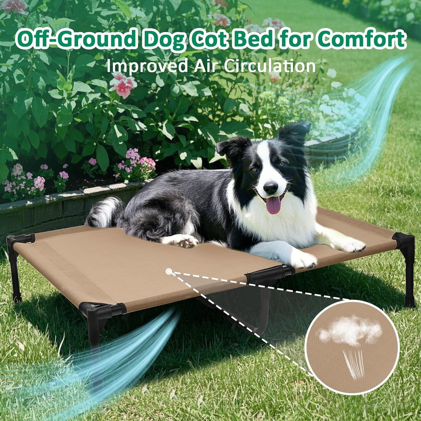 Raised Dog Beds for Large Dogs, Cooling Elevated Dogs Bed Outdoor, Lifted Dog Cot Bed with Heavy Duty Frame & Breathable Mesh, Pet Hammock Beds (L, Brown)