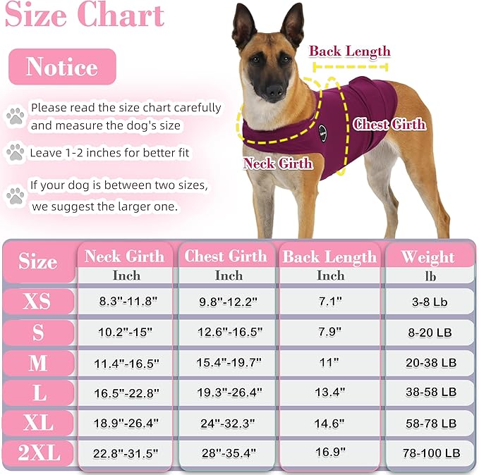 Dog Anxiety Vest, Skin-Friendly Thunder Jacket for Dogs, Dog Calming Shirt for Thunder, Fireworks, Vet Visits and Separation - Keep Pet Calm Without Medicine, Fit for Small Medium Large Dogs